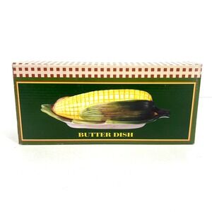 Vintage Cracker Barrel Ceramic Corn on the Cob Butter Dish with Lid Farmhouse